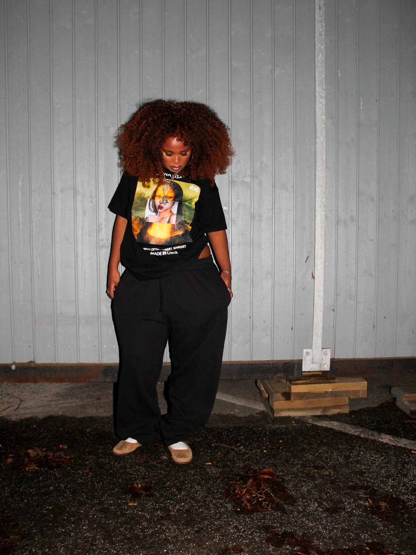 Laki is 163 cm tall and wears size XXXL. | elasticated black