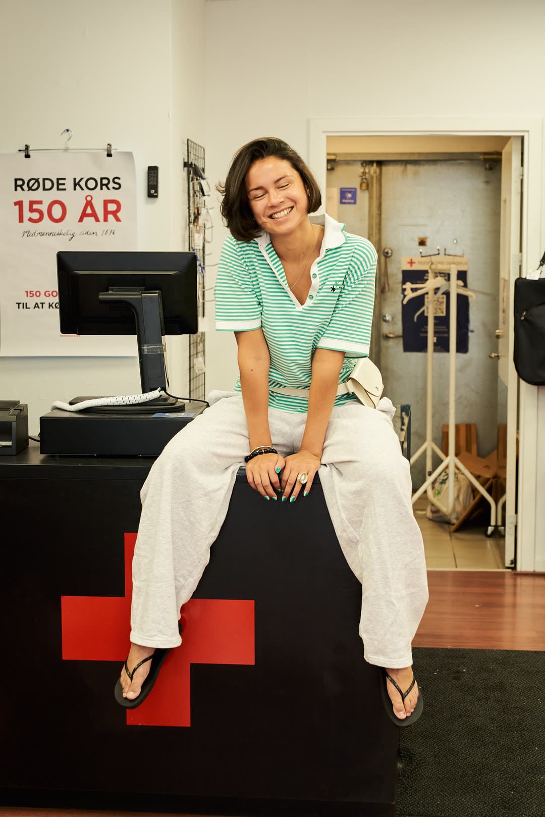 Red Cross volunteer wearing Boom Butik