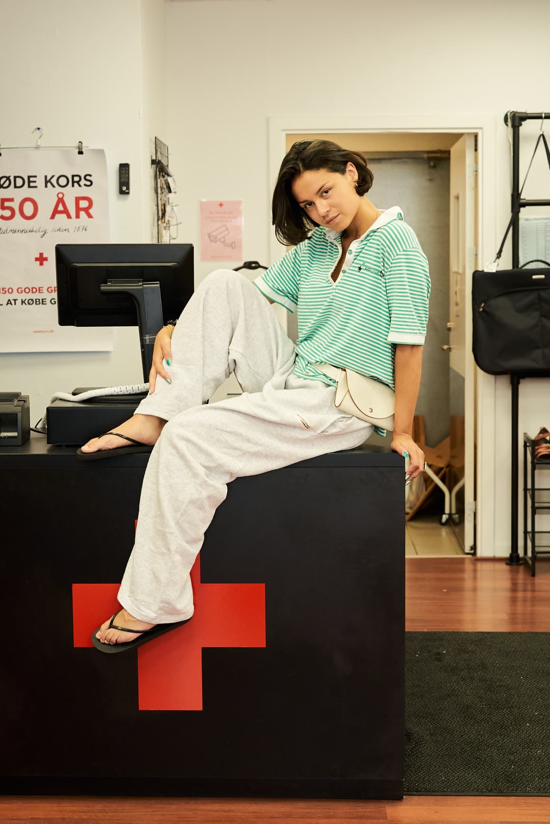 Red Cross volunteer wearing Boom Butik