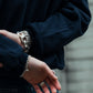 Black crewneck, beautiful jewelry! Love, Boom | black