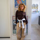 Cecilie is 168 cm tall and wears size S. | dark brown