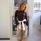 Cecilie is 168 cm tall and wears size S. | dark brown