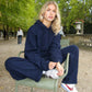 Line is 174 cm tall and wears size XL. | navy