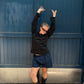 Nadia is 170 cm tall and wears size M–L. | navy.