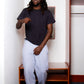 Maxwell is 190 cm tall and wears size XL. | elasticated grey