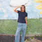 Sarah is 178 cm tall and wears size M. | dark blue